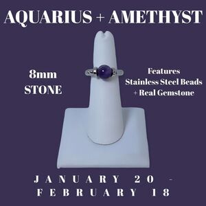 NWT Wool + Pepper Co. Zodiac + Gemstone - Aquarius + Amethyst Ring (Silver) 8mm